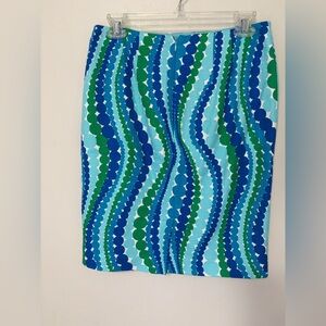 Talbots Women’s Pencil Skirt Size 4P  Blue Green Wave Dot Print